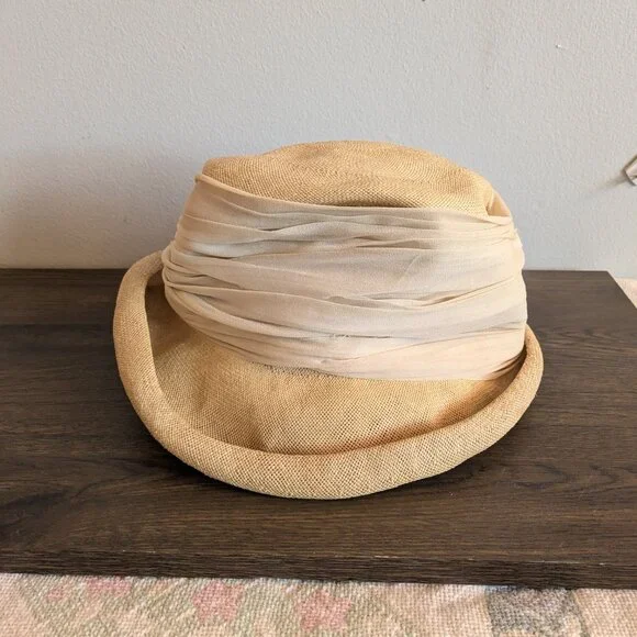 elsie lou originals vintage woven straw bucket hat 1940s 1950s - Picture 3 of 7